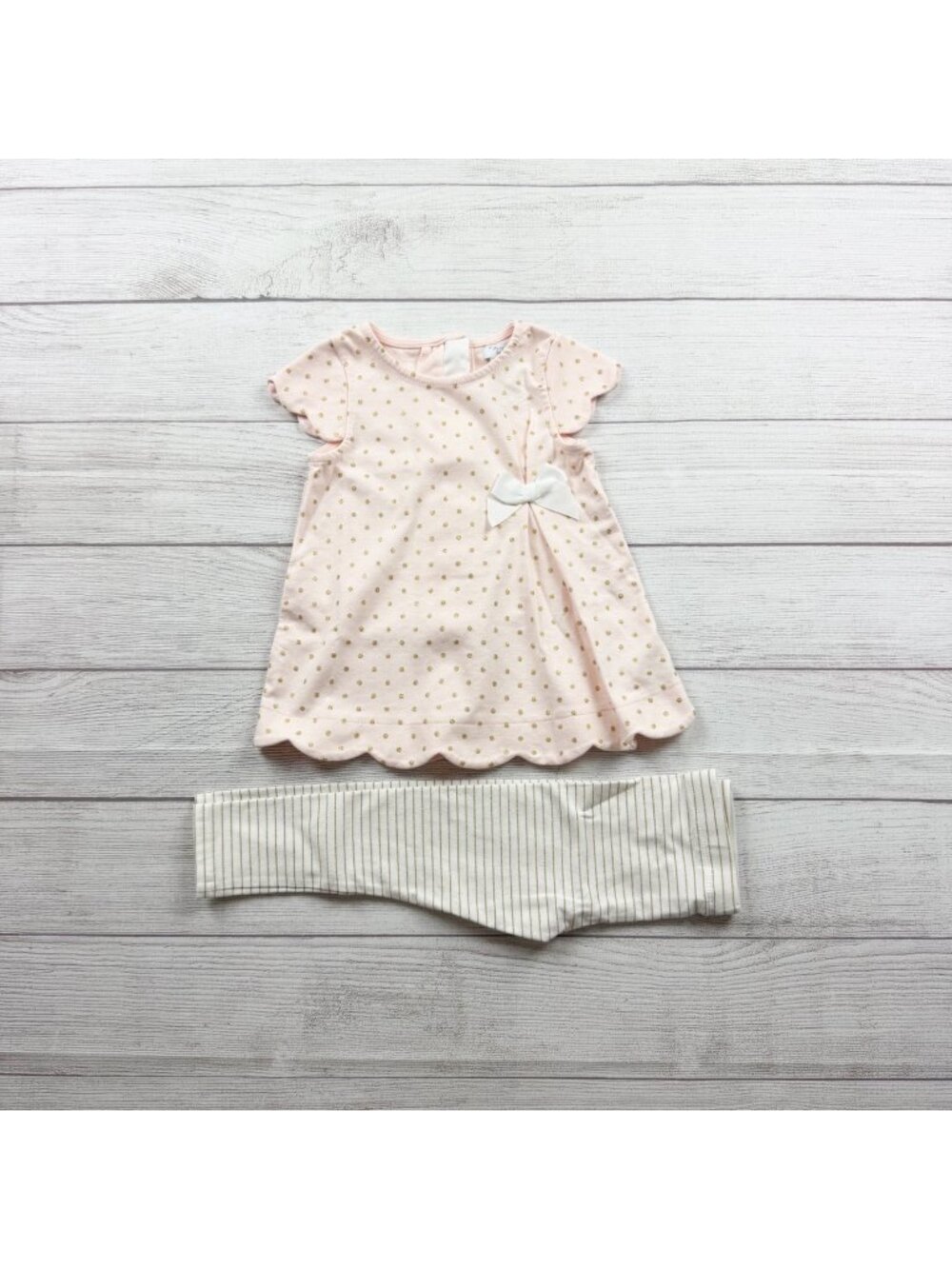 Tahari Baby Girls Polka Dot Dress Stripe Leggings Outfit Set 18-24 Months